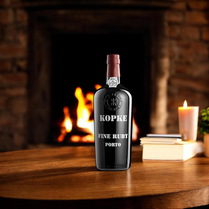 Bottle Of Kopke Fine Ruby Port By The Fire 