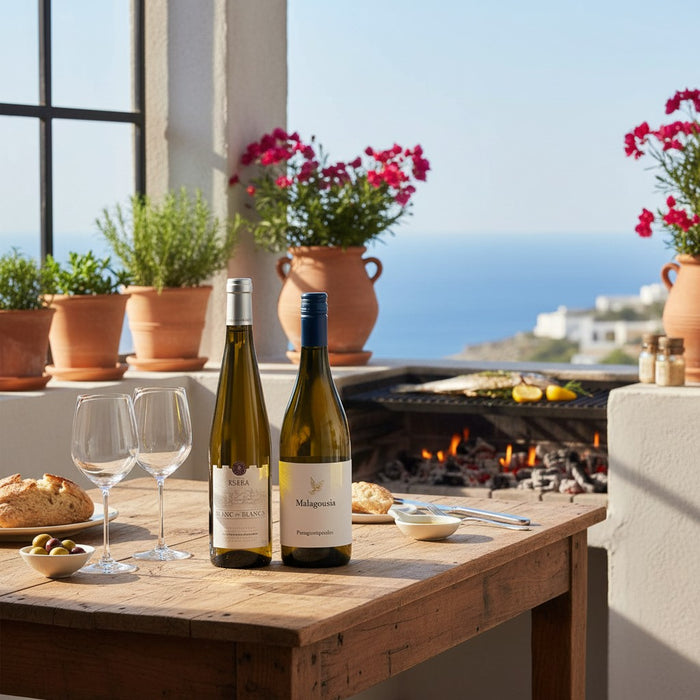 Mediterranean White Wine Discovery Duo with grilled seabass