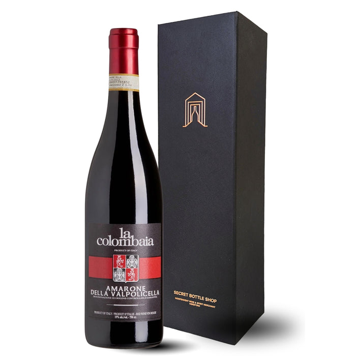 Montresor La Colombaia Amarone della Valpolicella DOCG next to a Secret Bottle Shop Gift Box