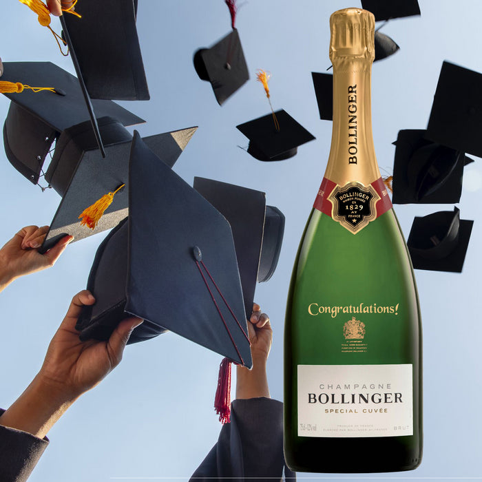 Bollinger Special Cuvee Champagne With Graduation Caps In Background