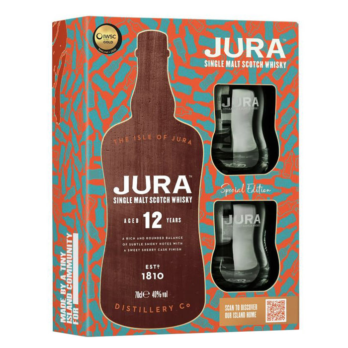Jura 12 Year Old Whisky 70cl Two Glass Gift Pack