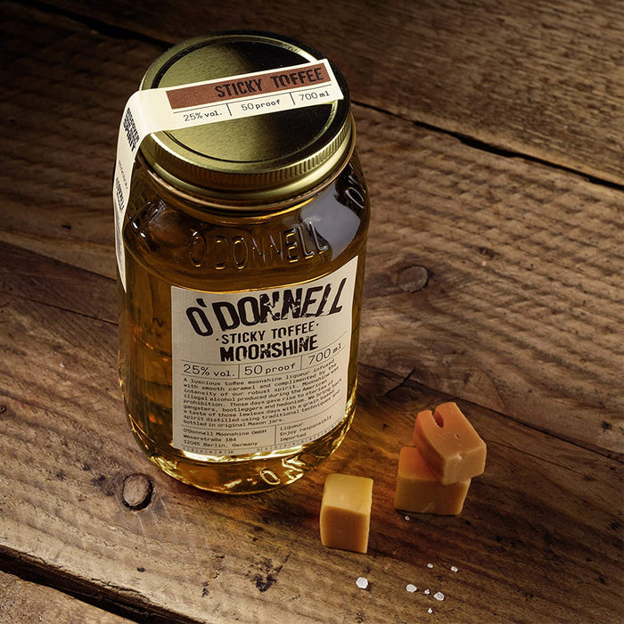 O'Donnell Moonshine Sticky Toffee with Pouring Lid 70cl And Three Blocks Of Toffee