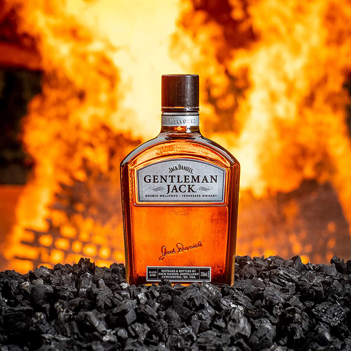 Bottle Of Gentleman Jack Whiskey  in fire