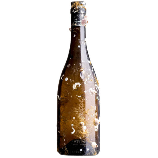 Attis Mar Sea Aged Albarino 2020 75cl bottle is covered in shells and crustations